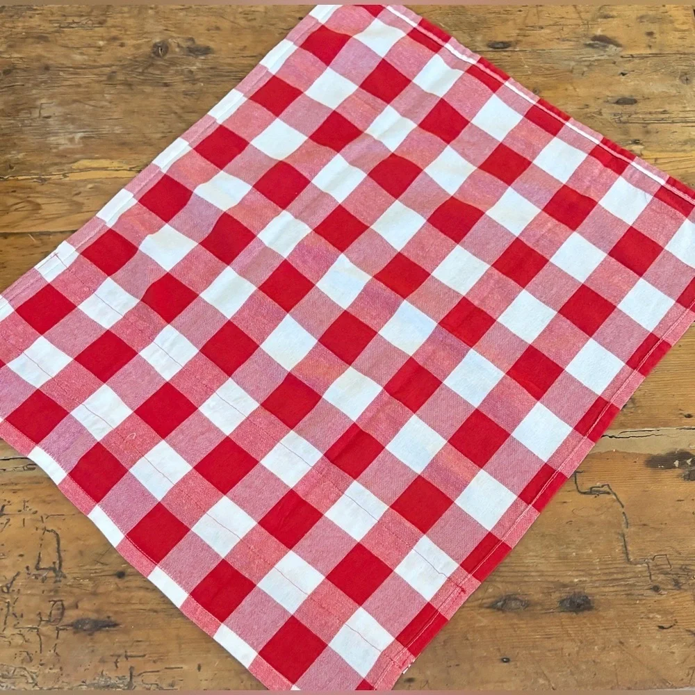 Handmade Kitchen Towel Red & Wht Buffalo Check 100% cotton Set of 2 farmhouse